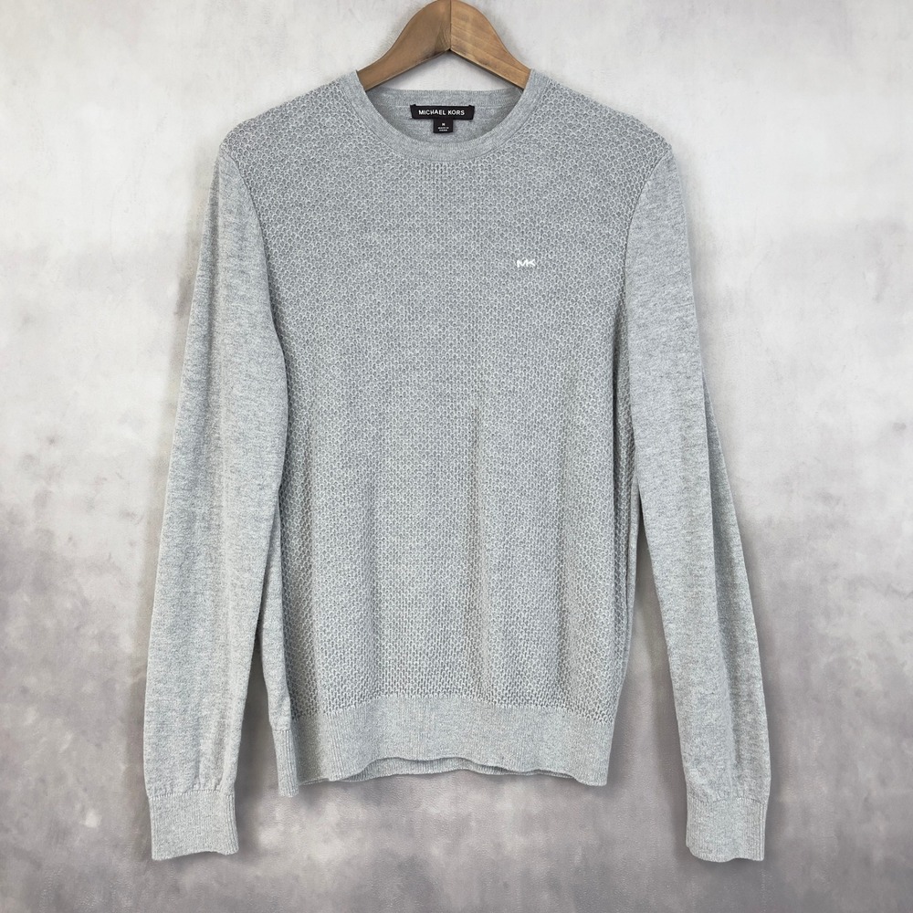 Michael Kors Mens Sweater M Gray Textured Knit‎ Quiet Luxury Fall Country Club
